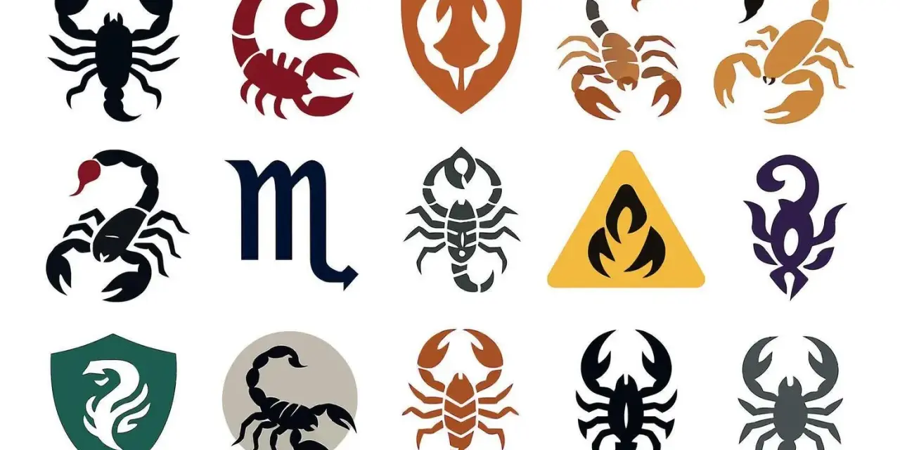 Kolekcja symboli skorpionów i znaku zodiaku Skorpiona, idealna dla osób urodzonych 28 października.