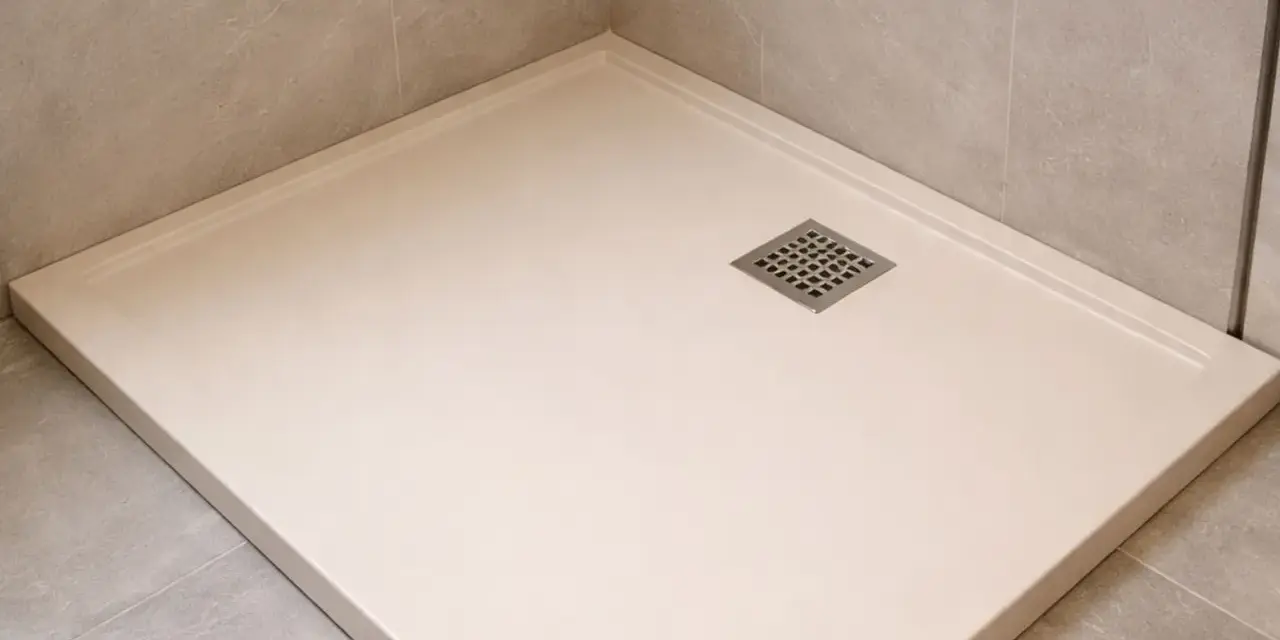 Un receveur résine ou céramique moderne, épuré, avec une grille d'évacuation carrée. Parfait pour une douche à l'italienne.