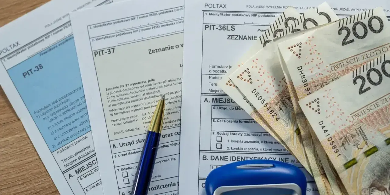 Formularze podatkowe PIT, długopis, kalkulator i pieniądze. To wszystko, co potrzebne do rozliczenia rocznego, by mieć pewność co do swojej powierzchni użytkowej.