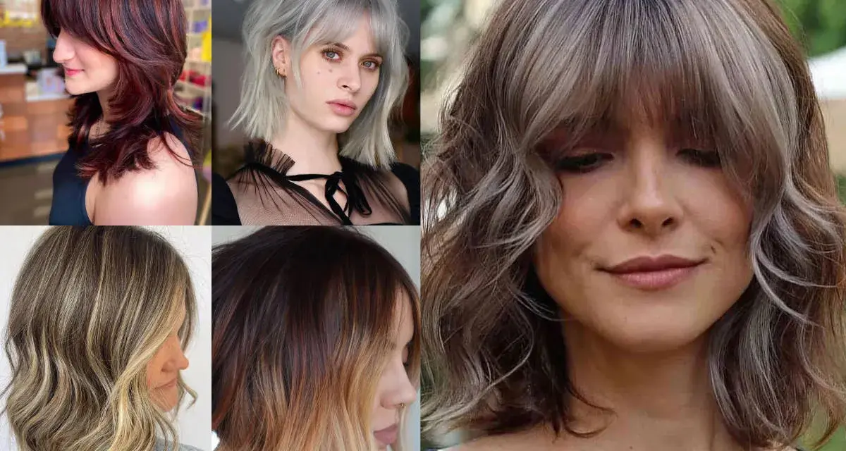 Cinque idee per tagli capelli medi scalati e sfilati mossi: dal castano ramato al biondo cenere, con ciocche chiare o sfumature ombré.