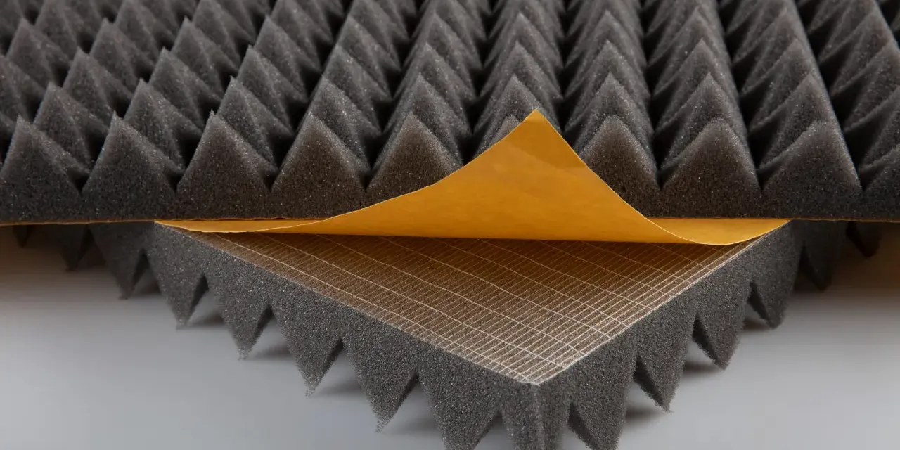 Acoustic foam with a peel-and-stick backing, perfect for learning how to soundproof a room.