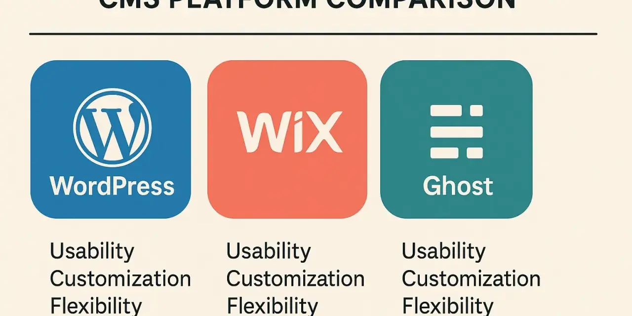 Comparaison des plateformes CMS : WordPress, Wix et Ghost, idéales pour créer des blog sites.