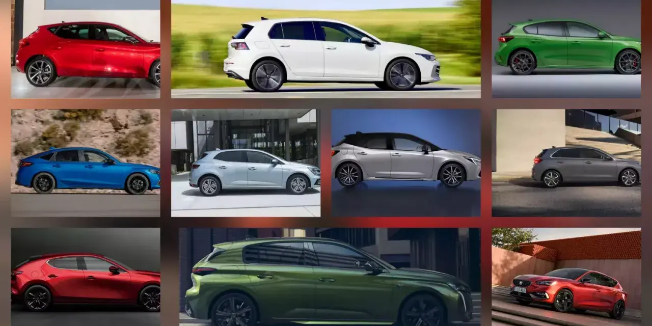 Kompilacja samochodów, w tym biały Volkswagen Golf, niebieski Honda Civic i czerwony Seat Leon. Który z nich jest najbardziej ekonomiczny?
