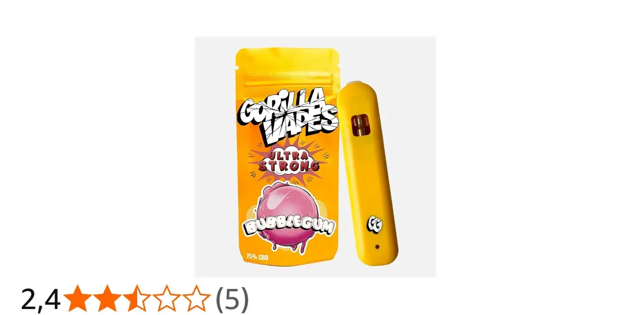 Kit para comprar vaper CBD Gorilla Vapes sabor Bubblegum, ultra fuerte, 75% CBD.
