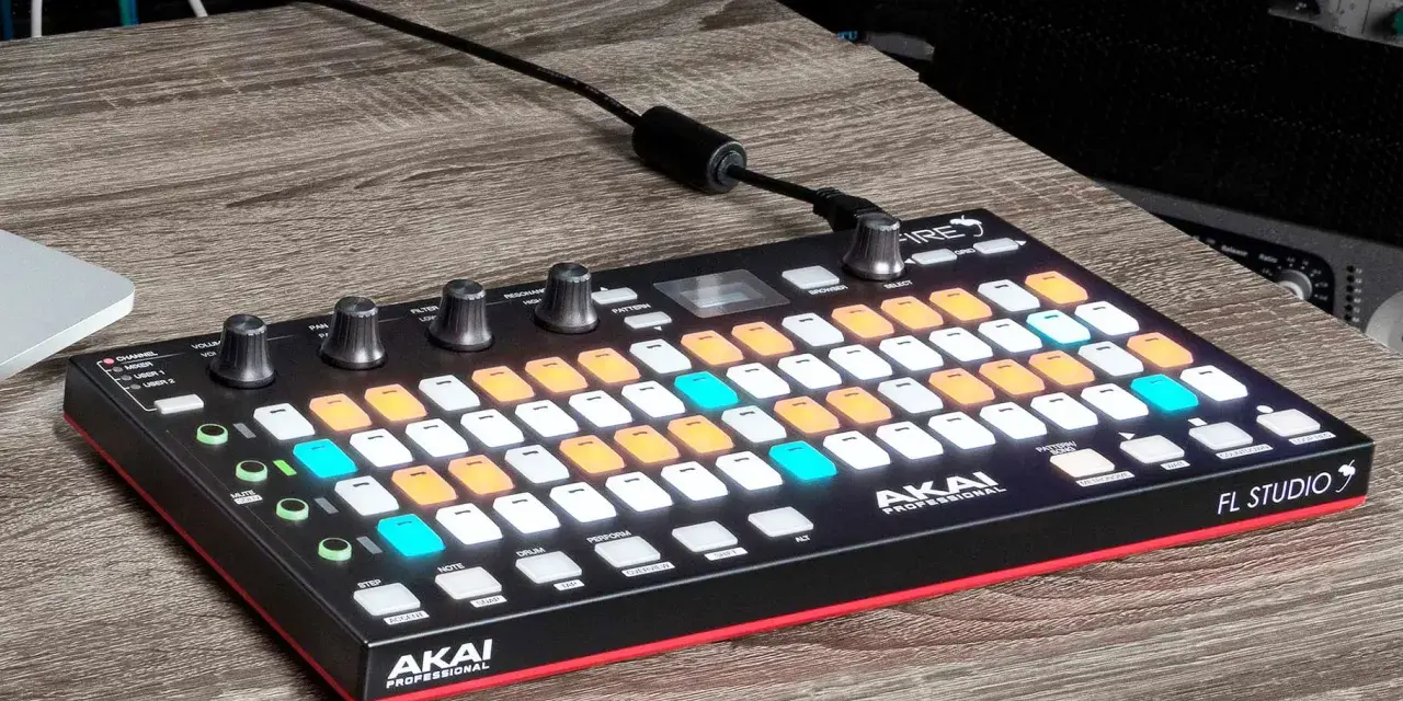 Akai Fire, kontroler MIDI z podświetlanymi padami, gotowy do tworzenia muzyki w FL Studio.