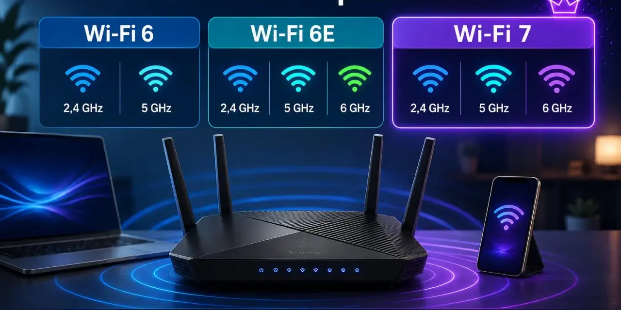 Vergleich von Wi-Fi 6, 6E und 7: Die Unterschiede bei Frequenzen und Leistung für die Zukunft.