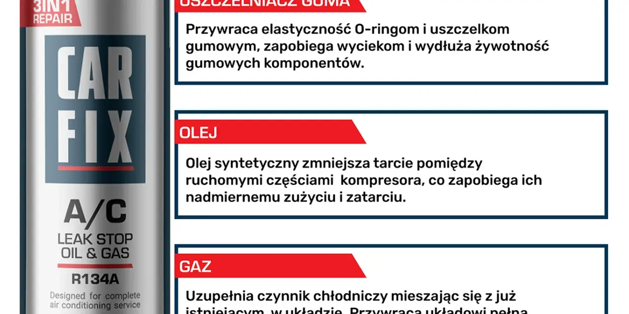 Olej syntetyczny do klimatyzacji R134a. Zmniejsza tarcie w kompresorze, zapobiegając jego zużyciu.