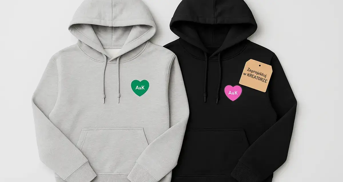 Szare i czarne bluzy z sercami "A&K" - idealne, wyjątkowe bluzy dla par. Zaprojektuj własne!