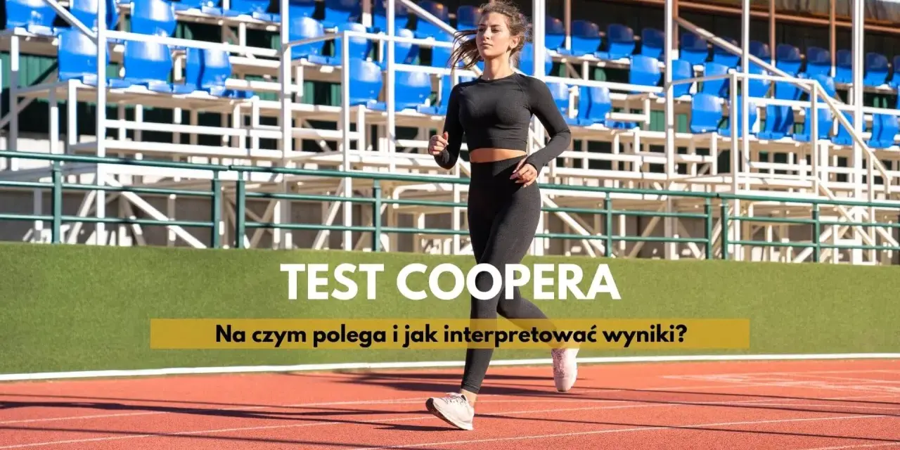 Kobieta biegnie na bieżni stadionu, przygotowując się do testu Coopera.