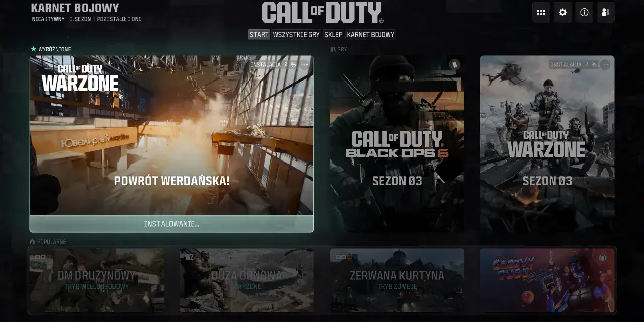 Pantalla de Call of Duty: Warzone. La instalación de Warzone pesa mucho, pero la acción vale la pena. ¡A descargar!