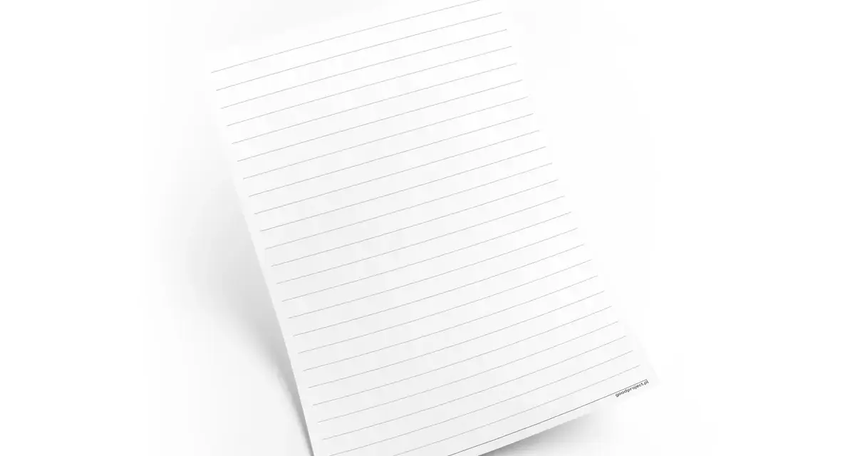Biała kartka z cienkimi, szarymi liniami do druku, idealna do notatek.