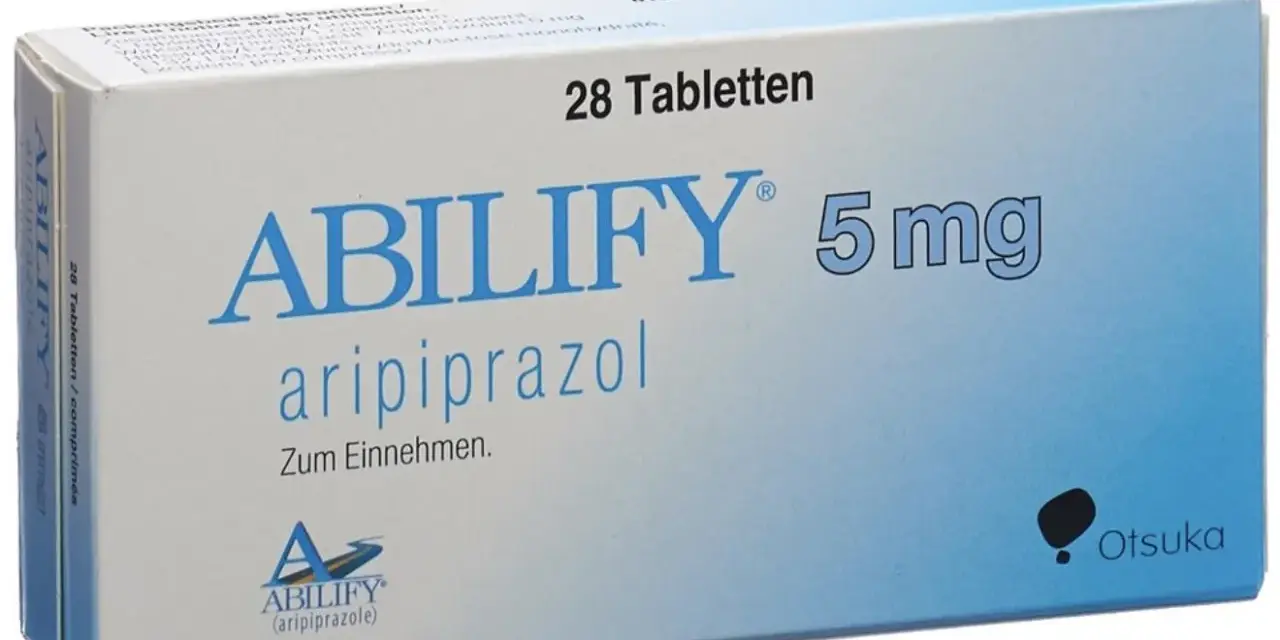 Opakowanie leku Abilify 5 mg zawierające aripiprazol, 28 tabletek do przyjmowania.
