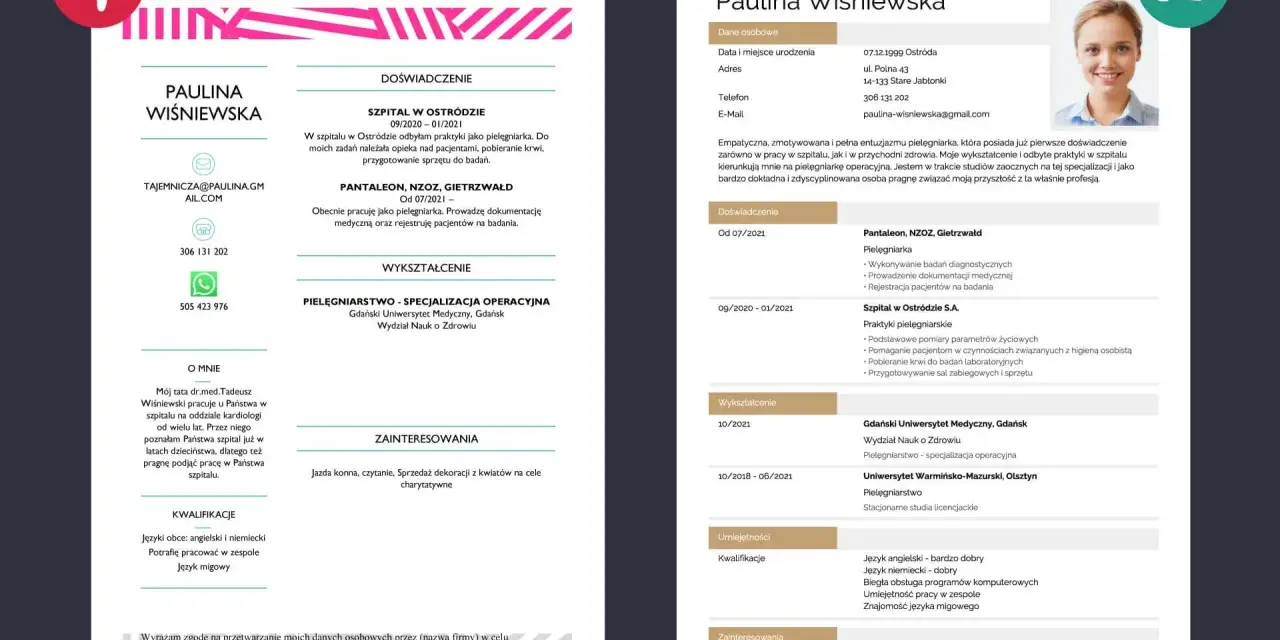 Paulina Wiśniewska - życiorys zawodowy pielęgniarki z doświadczeniem i specjalizacją.