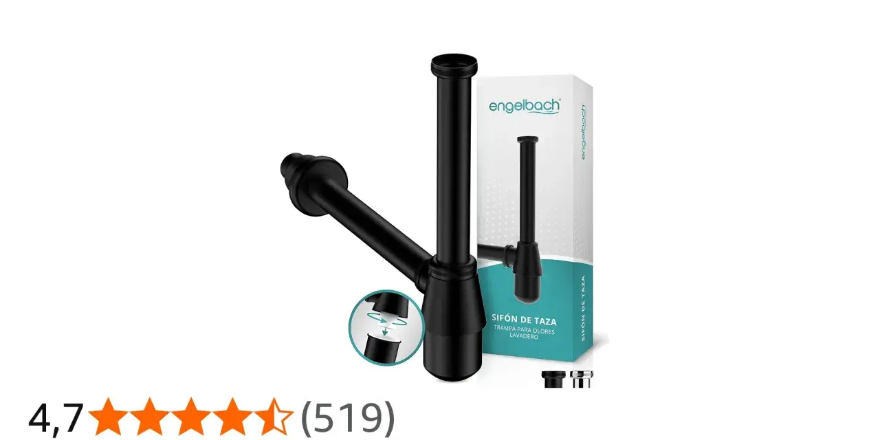 Sifón de taza negro Engelbach, un ejemplo de tipos de bote sifónico para evitar olores. Incluye caja y accesorios.