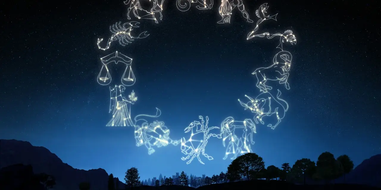 Konstelacje zodiaku na nocnym niebie. Panna, która jest obok Wagi, często szuka harmonii. Jaki znak zodiaku pasuje do Panny?