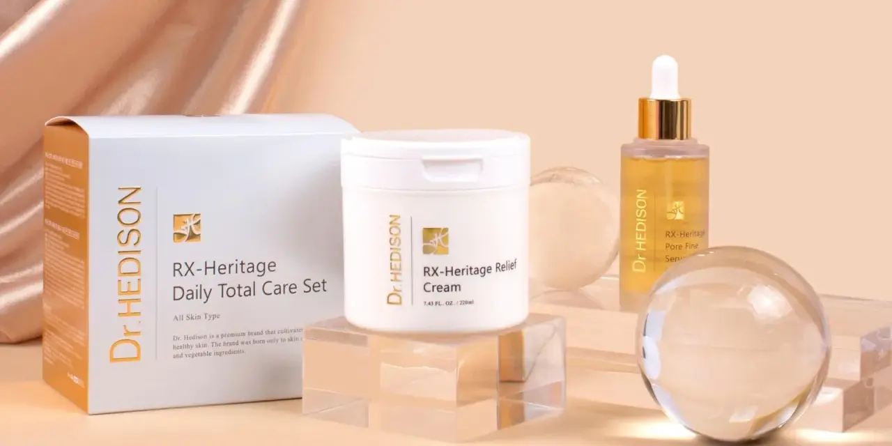 Zestaw RX-Heritage Dr. Hedison: krem, serum i kosmetyki. Idealny dla każdej cery.