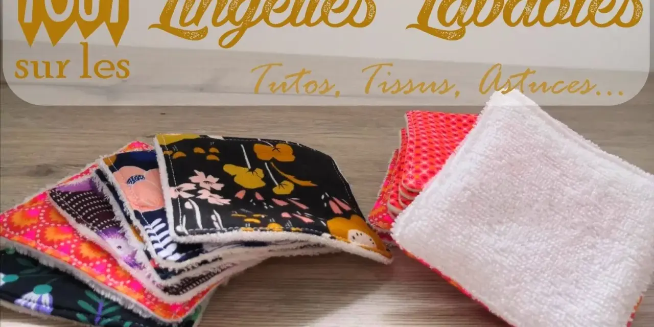 Gabarit lingettes lavables : pile de lingettes colorées et douces, idéales pour un usage zéro déchet.