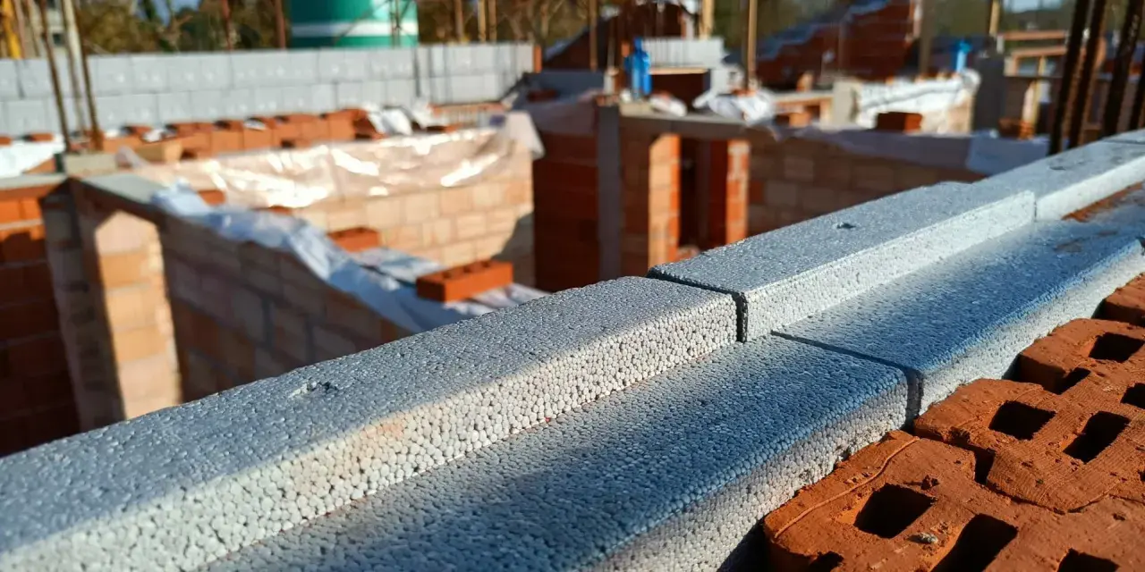 Costruzione in corso: blocchi di polistirene espanso per isolamento termico, un'alternativa al cappotto lana di roccia pro e contro da valutare.