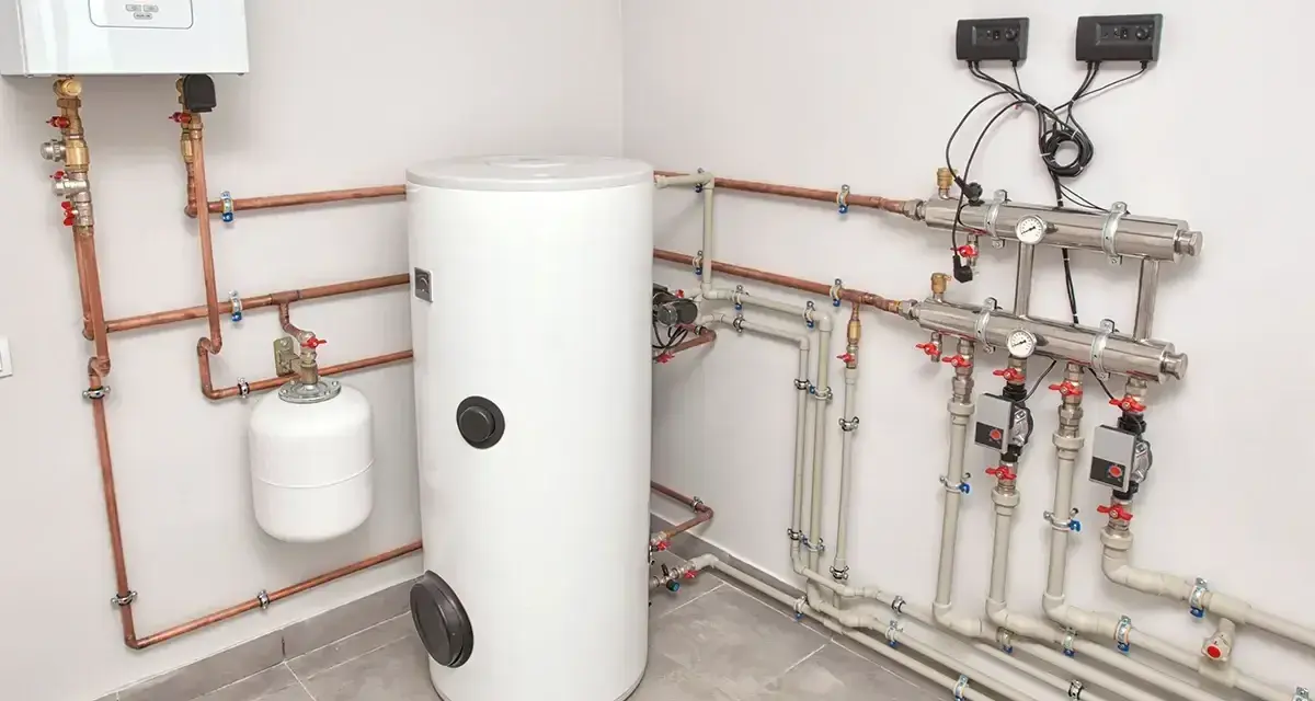 Nowoczesna instalacja grzewcza z zasobnikiem i kotłem. To rozwiązanie zapewnia najtańsze ogrzewanie mieszkania w kamienicy, minimalizując koszty.