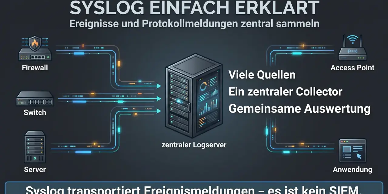 Syslog erklärt: Firewall, Switch, Server, Access Point und Anwendung senden Ereignismeldungen an einen zentralen Logserver. Das sind die Logfiles.