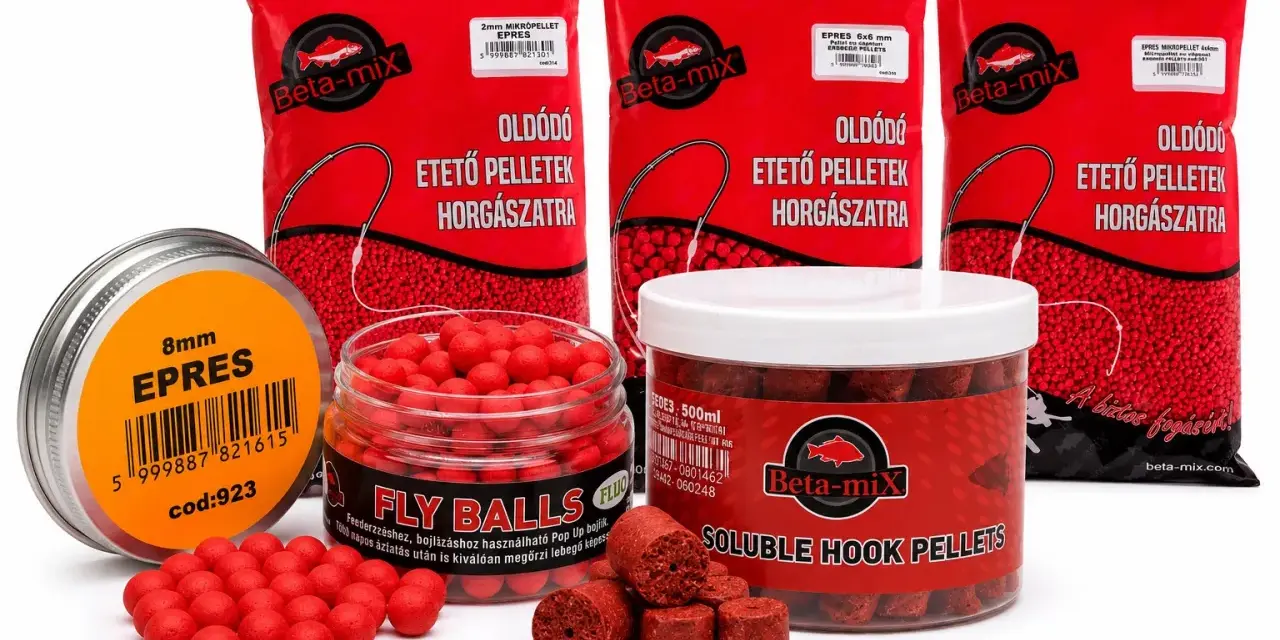 Zestaw na karpia metodą: czerwone kulki i pellety w różnych rozmiarach, idealne na ryby.