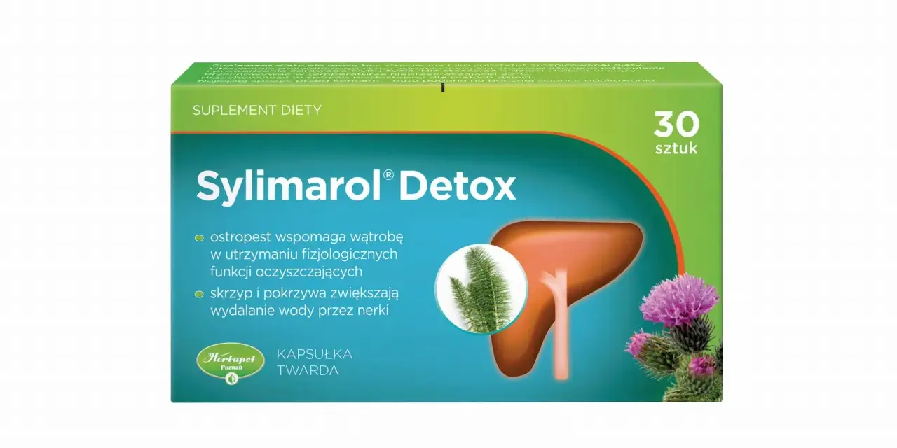 Sylimarol Detox – wsparcie dla wątroby i nerek w procesie detox organizmu. Opakowanie 30 kapsułek.