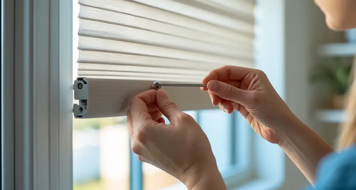 Hands carefully attach a blind to a window frame, demonstrating how to install blinds for a clean, modern look.