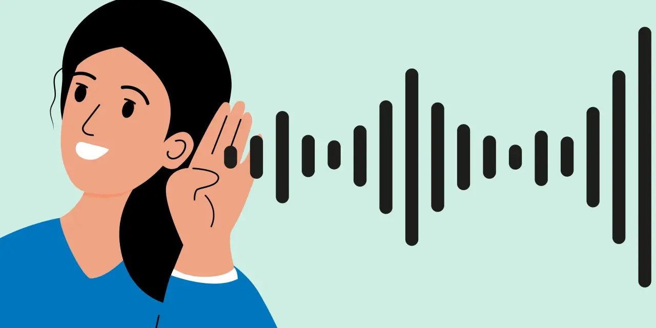 Une femme écoute attentivement un graphique d'ondes sonores, symbolisant la pollution sonore.