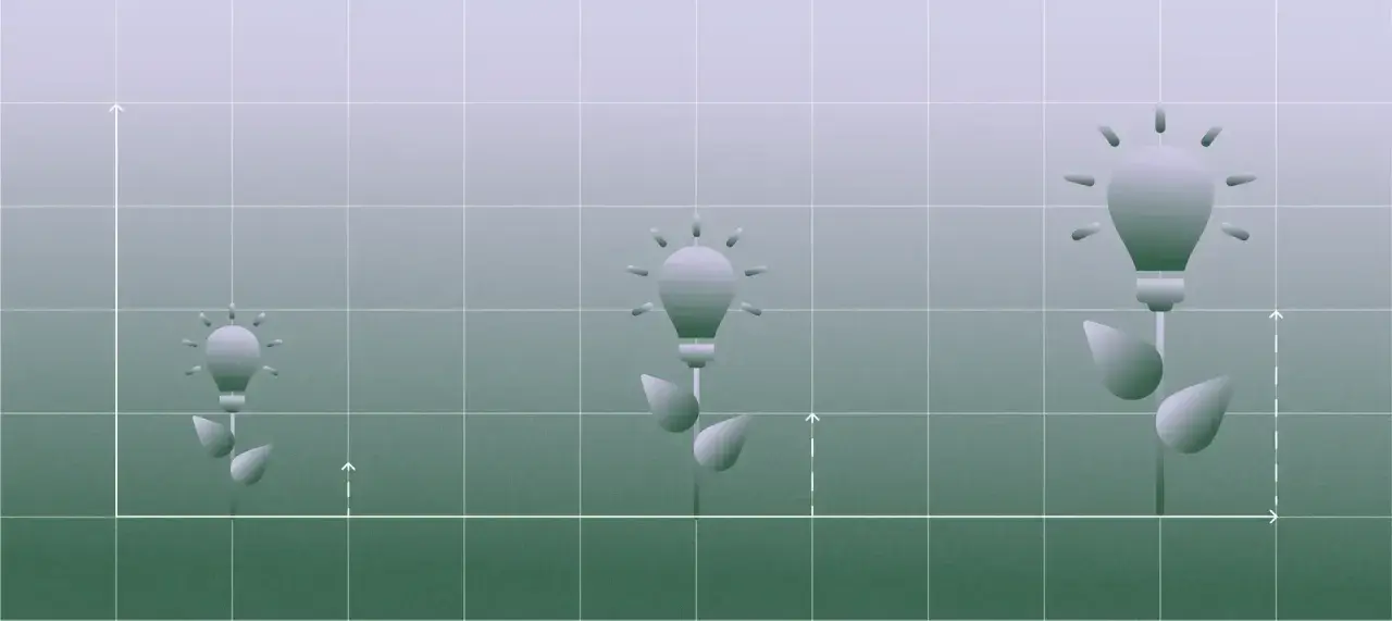 Three lightbulb plants grow on a grid, symbolizing business growth and how to find investors for a business.