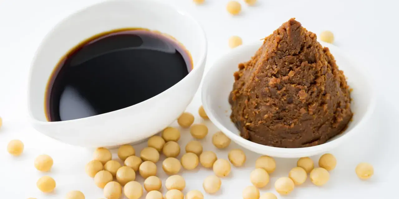 Miso und Sojasauce, beides aus Sojabohnen. Eine gute Alternative, wenn man fragt, was kann man statt Hefe nehmen, für Umami-Geschmack.