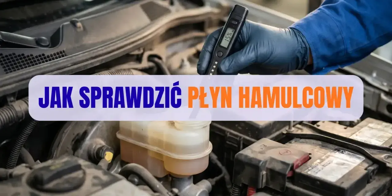 Mechanik w rękawiczce sprawdza testerem poziom płynu hamulcowego w komorze silnika.