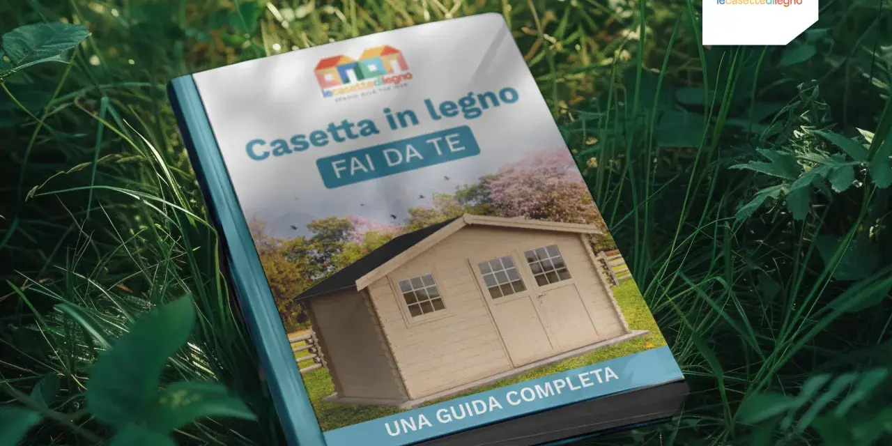 Guida completa su come costruire una cassetta in legno fai da te. Immagine di un libro aperto sull'erba con la copertina che mostra una casetta di legno.