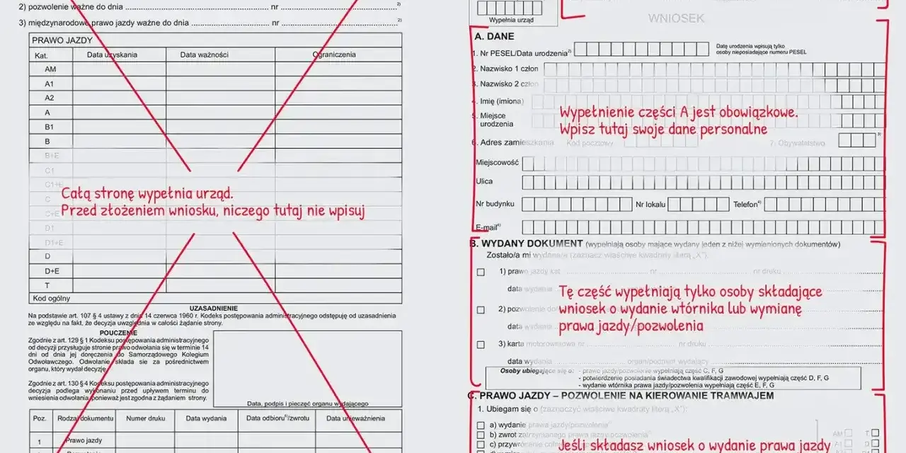 Wniosek o wydanie prawa jazdy. Wypełnij swoje dane osobowe i zaznacz kategorię prawa jazdy.