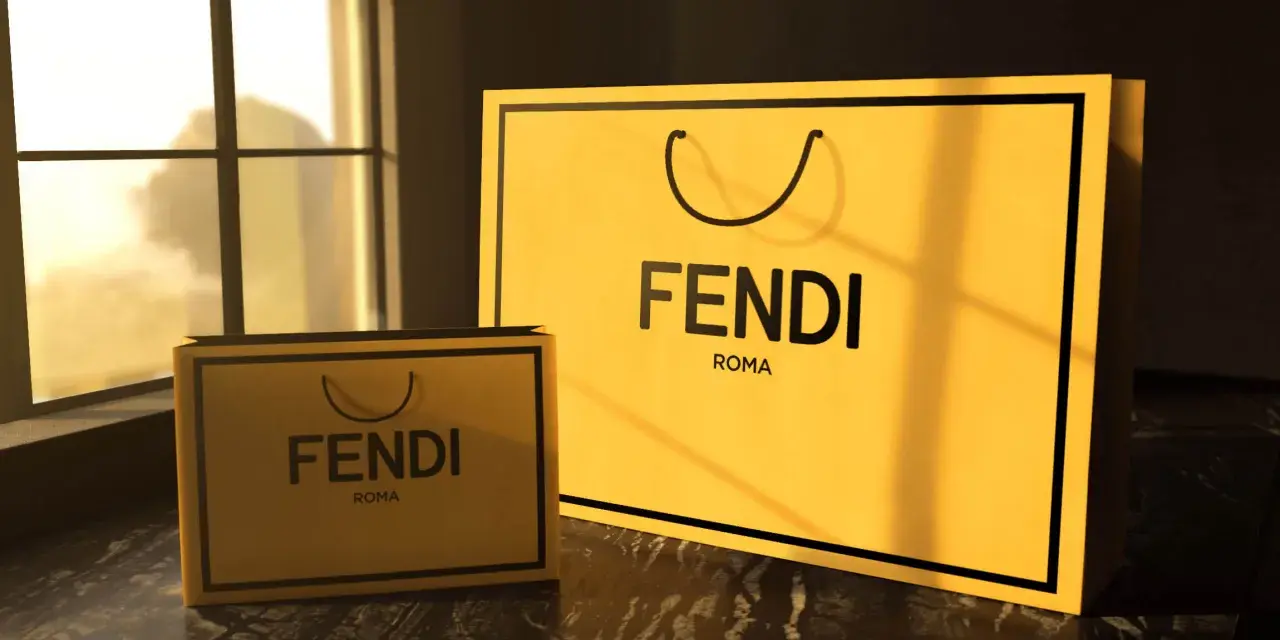Due borse Fendi Roma, una grande e una piccola, illuminate dalla luce del sole che filtra da una finestra.