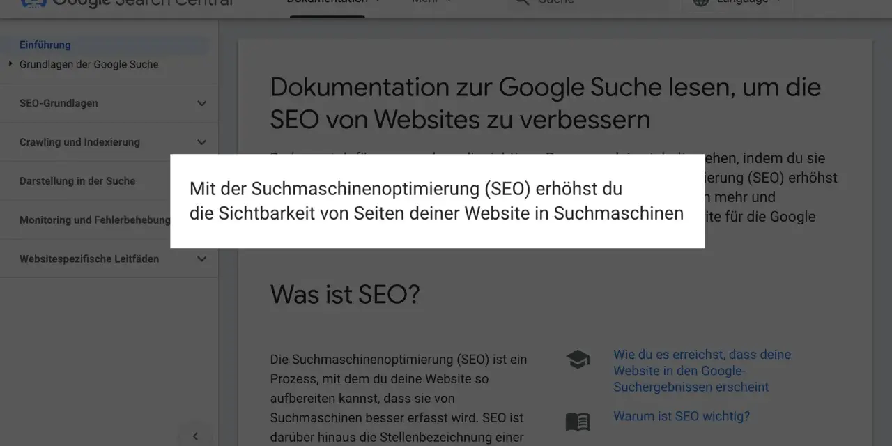 Google Search Central zeigt, wie SEO die Sichtbarkeit deiner Website in Suchmaschinen verbessert. Ein guter Sichtbarkeitsindex ist das Ziel.