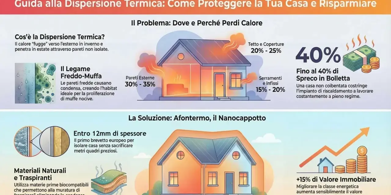 Guida alla dispersione termica: illustra come il calore fuoriesce dalla casa, causando sprechi e muffa. Soluzioni per isolare e aumentare il valore immobiliare.