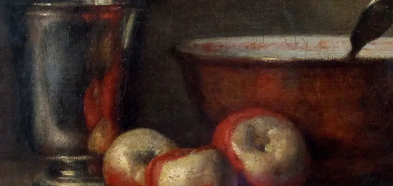 Nature morte avec pommes, un gobelet en argent et un bol, typique des œuvres d'art de Jean Siméon Chardin.