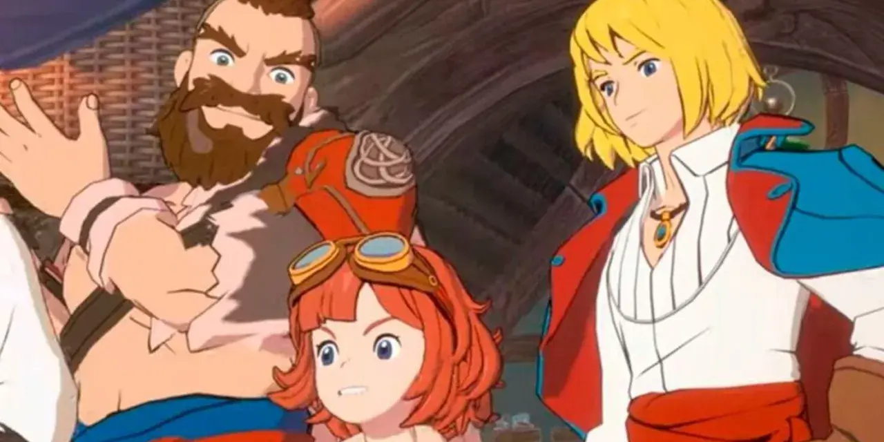 Tres personajes de anime: un hombre barbudo, una chica con gafas y un chico rubio.