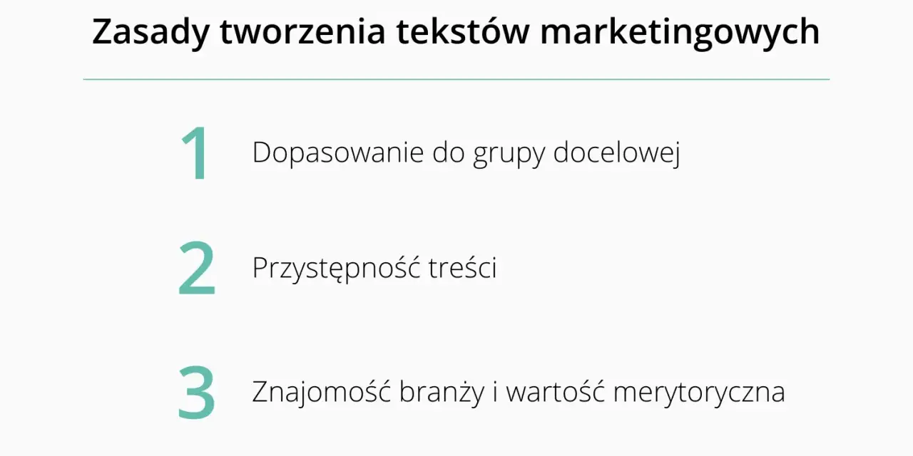 Zasady tworzenia tekstów marketingowych: dopasowanie do grupy, przystępność treści, znajomość branży. Skuteczny copywriting to klucz do sukcesu.
