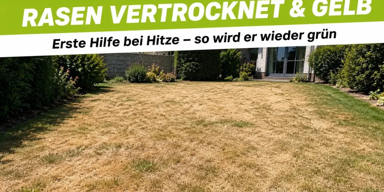 Brauner, vertrockneter Rasen braucht dringend Wasser. Mit regelmäßigem **rasen sprengen** wird er bald wieder grün.