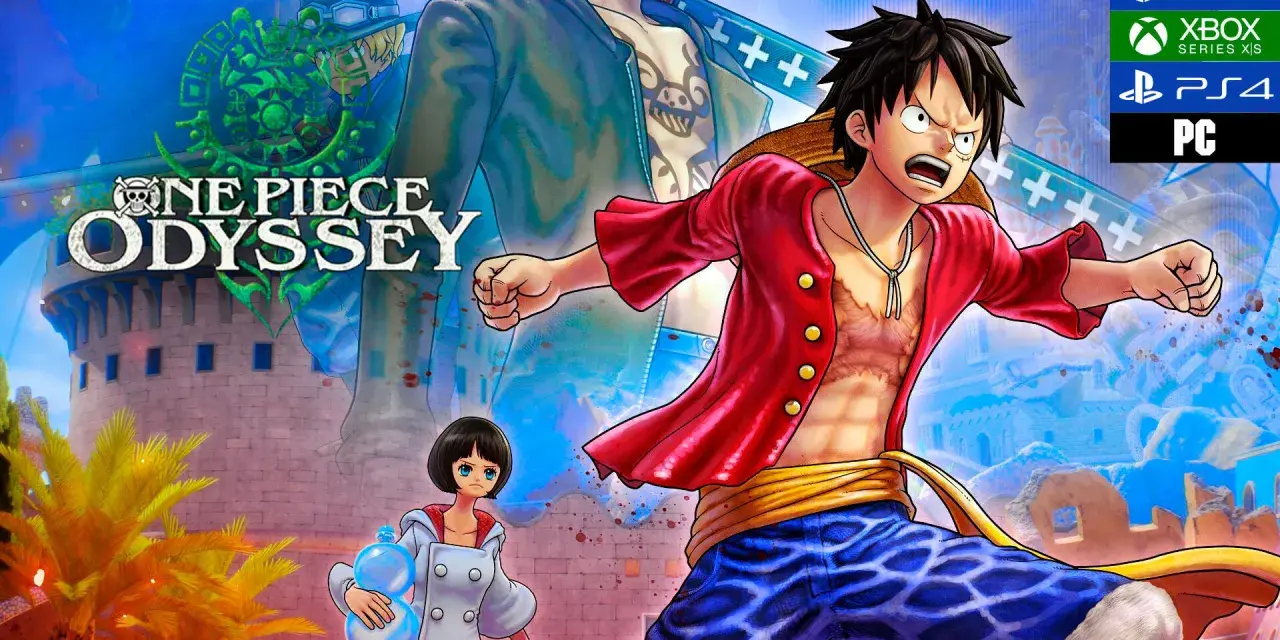Luffy y Adio se preparan para la aventura en One Piece Odyssey. El juego estará disponible para PS5, Xbox Series X|S, PS4 y PC.