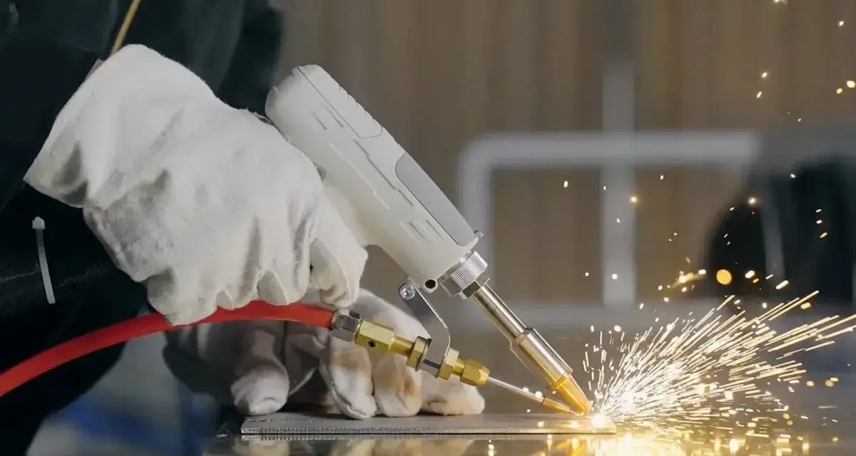 Ręce w rękawicach wykonują spawanie TIG, tworząc snop iskier na metalowej powierzchni.
