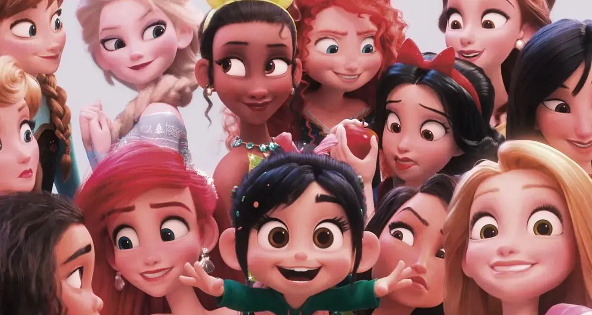 Wesołe imiona z bajek: Elsa, Anna, Ariel, Tiana, Bella, Śnieżka, Merida, Roszpunka, Vaiana i inne księżniczki Disneya.