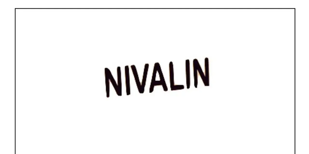 Nivalin - nazwa marki leku, napisana grubymi, ciemnymi literami na białym tle.