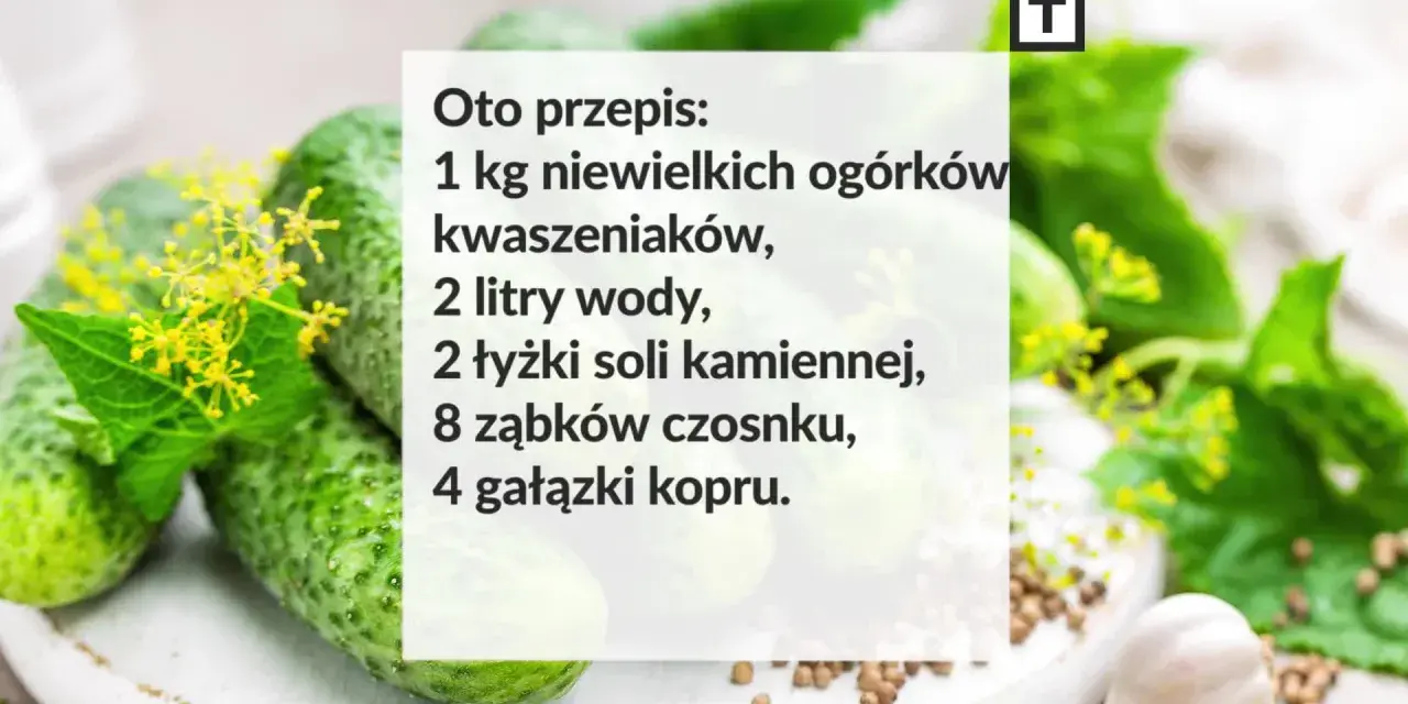 Przepis na kiszone ogórki: 1 kg ogórków, 2 litry wody, sól, czosnek i koper. Idealne do słoików!