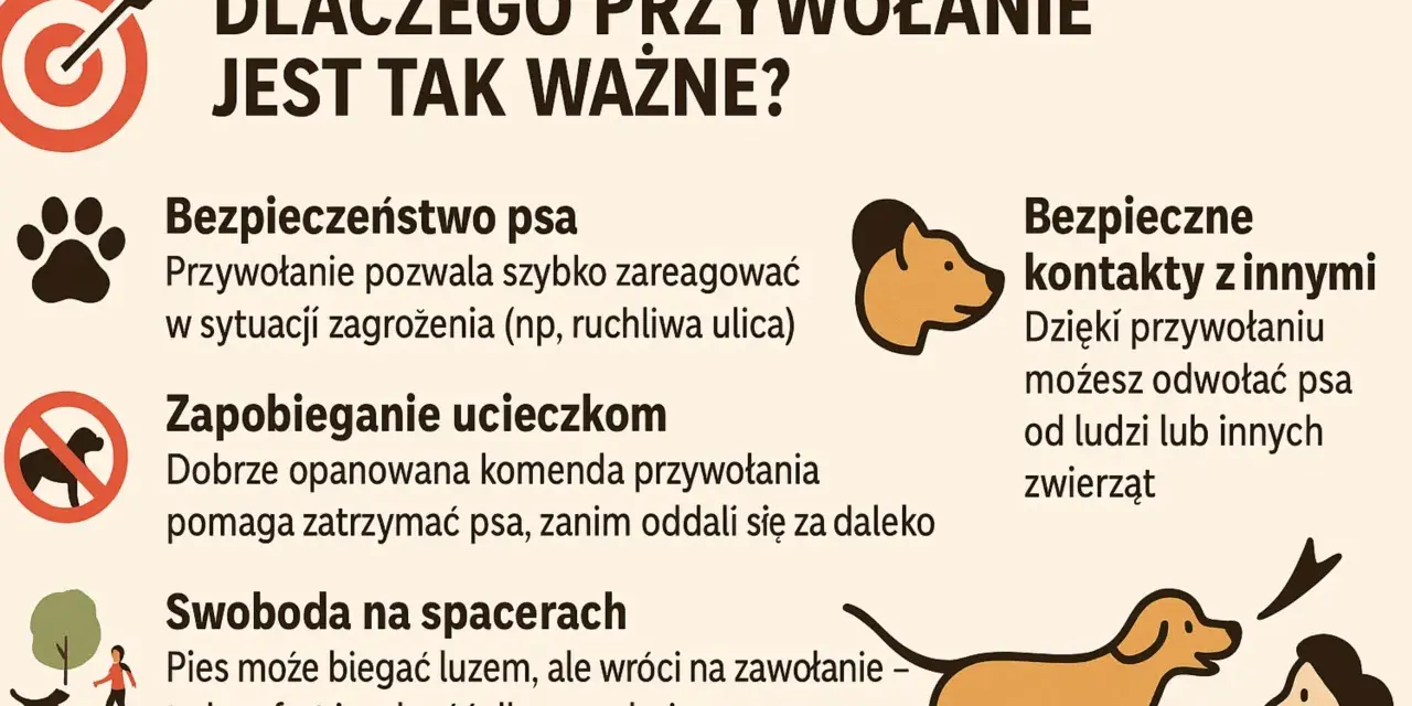 Dlaczego przywołanie jest tak ważne? Bezpieczeństwo, zapobieganie ucieczkom, swoboda na spacerach i bezpieczne kontakty z innymi. Przyjdź do mnie, mój psie!