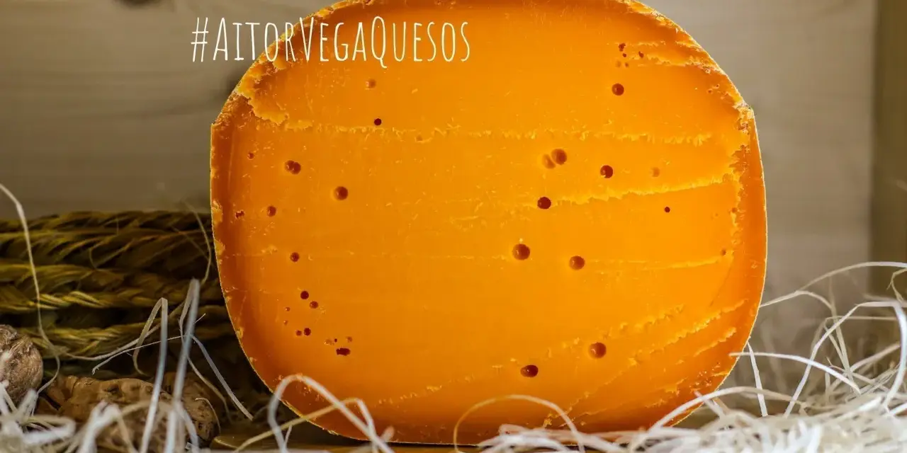 Un trozo de queso Mimolette, de color naranja intenso y con pequeños agujeros, descansa sobre paja. ¡Un queso mimolette peligroso por lo delicioso!