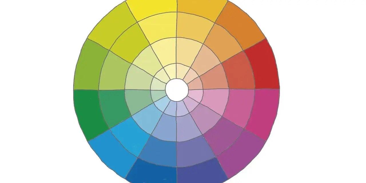 Un círculo cromatico con tonos de amarillo, verde, azul, morado, rosa y rojo, mostrando la armonía de los colores.