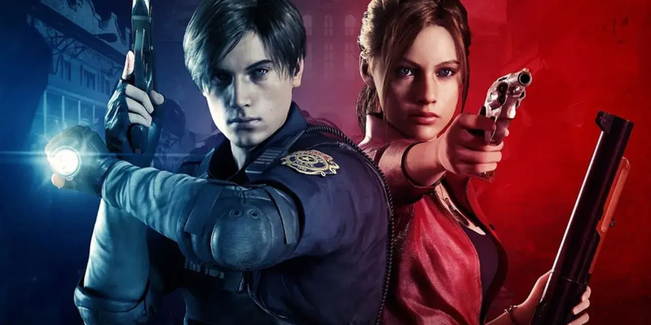 Leon y Claire, protagonistas de juegos supervivencia pc, listos para la acción con sus armas.
