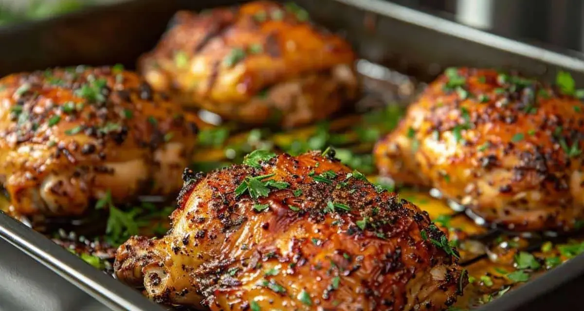 Quatre morceaux de blanc de poulet airfryer dorés et savoureux, parsemés de persil frais, prêts à être dégustés.